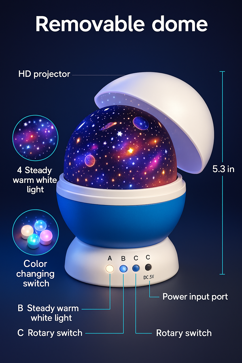 Star Lights Decoration Rotating Moon Night Light Lamp Projector.
